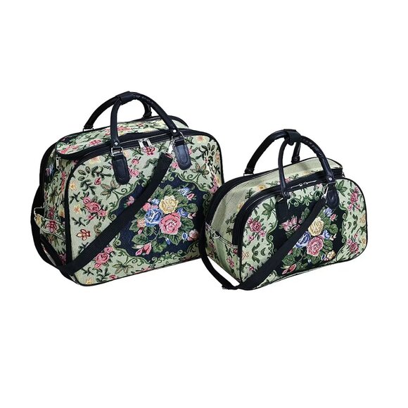 Beige Flower Travel Bag - Large Wheeled Rolling Duffel Bag and Small Duffel Bag - Picture 1 of 6